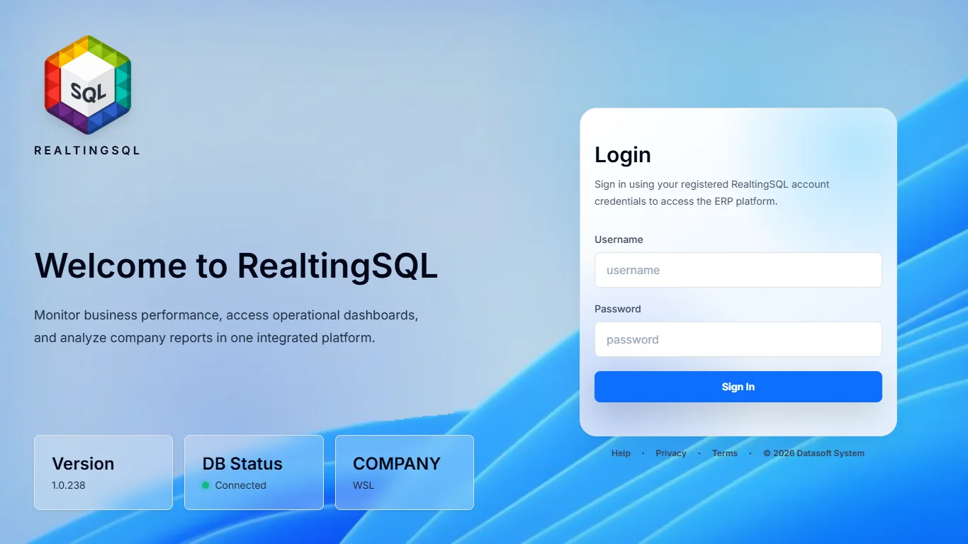 Dashboard monitoring RealtingSQL untuk memantau performa bisnis